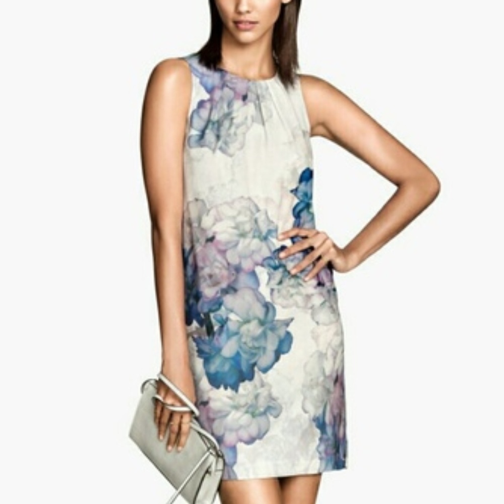 H&M Watercolor Floral Print Sleeveless Midi Shift Dress Size 6